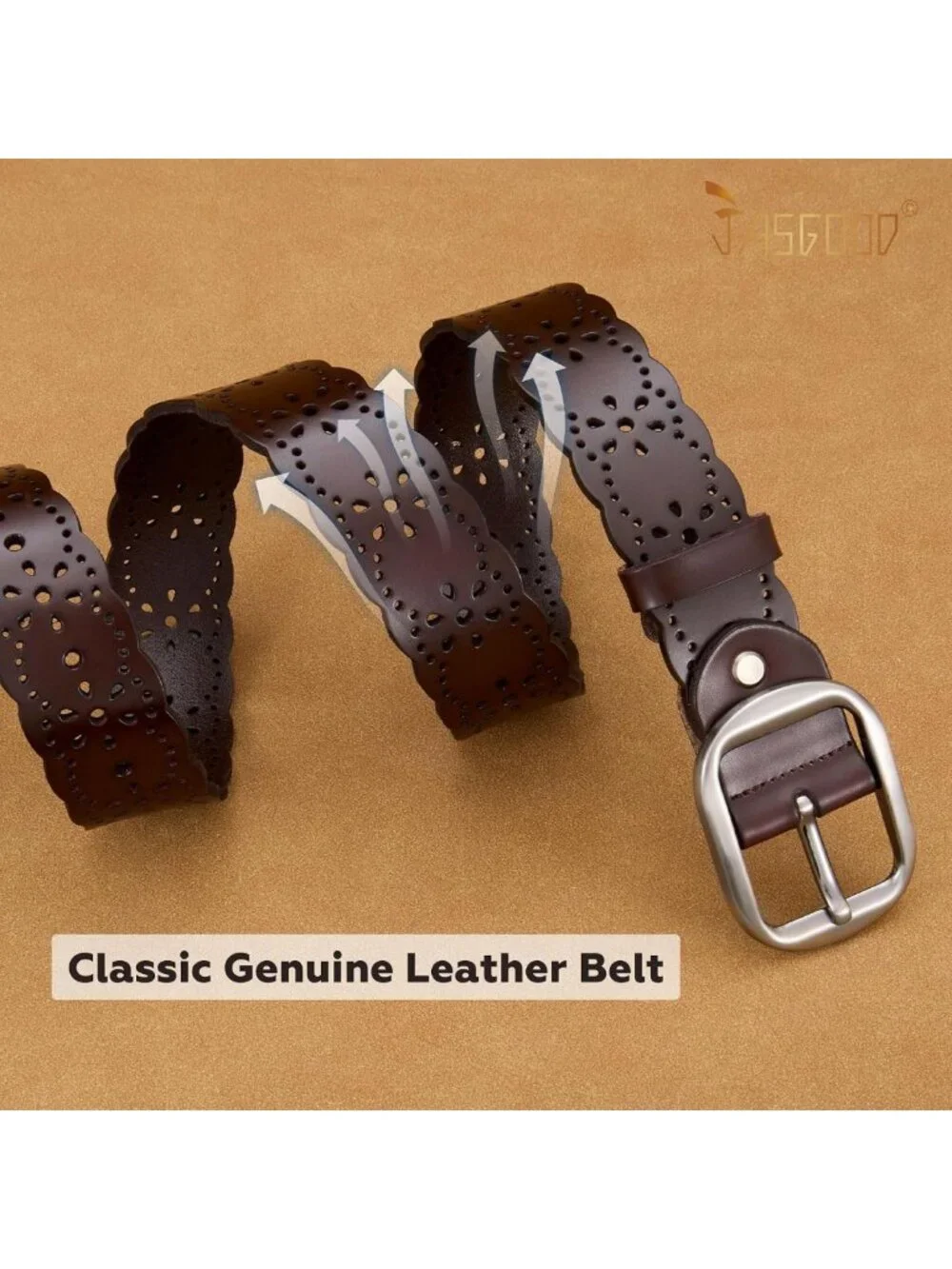 Stylish Women's Hollow Flower Genuine Leather Wide Belt for Jeans & Pants